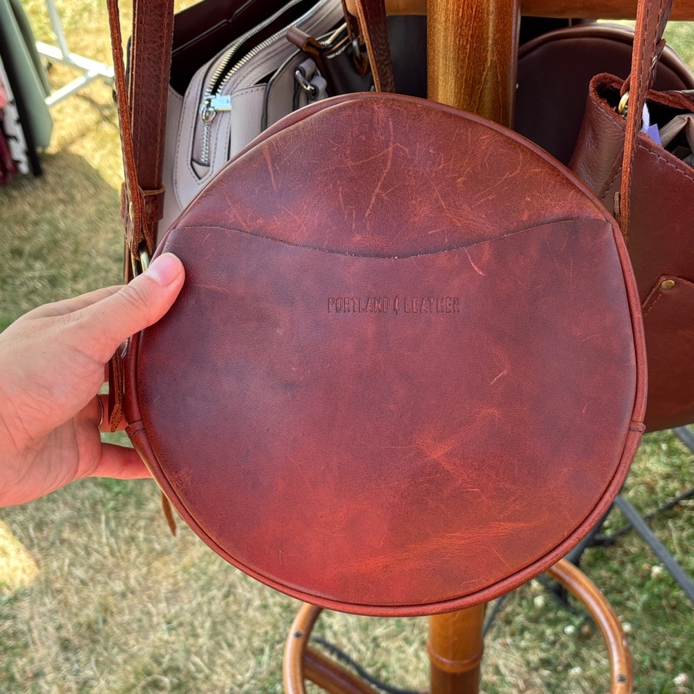 Portland Leather Large Circle Cognac Crossbody Bag